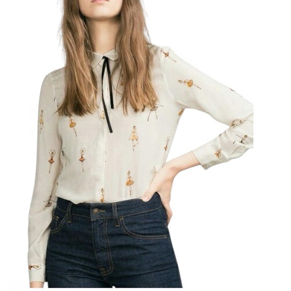 Zara Cream Ballerina Blouse with Tiny Black Bow Tie - Picture 14 of 14